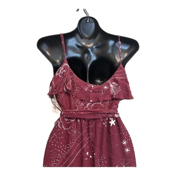 Lovestitch RUFFLE TOP WRAP MAXI DRESS IN WINE celestial pattern - Picture 7 of 14